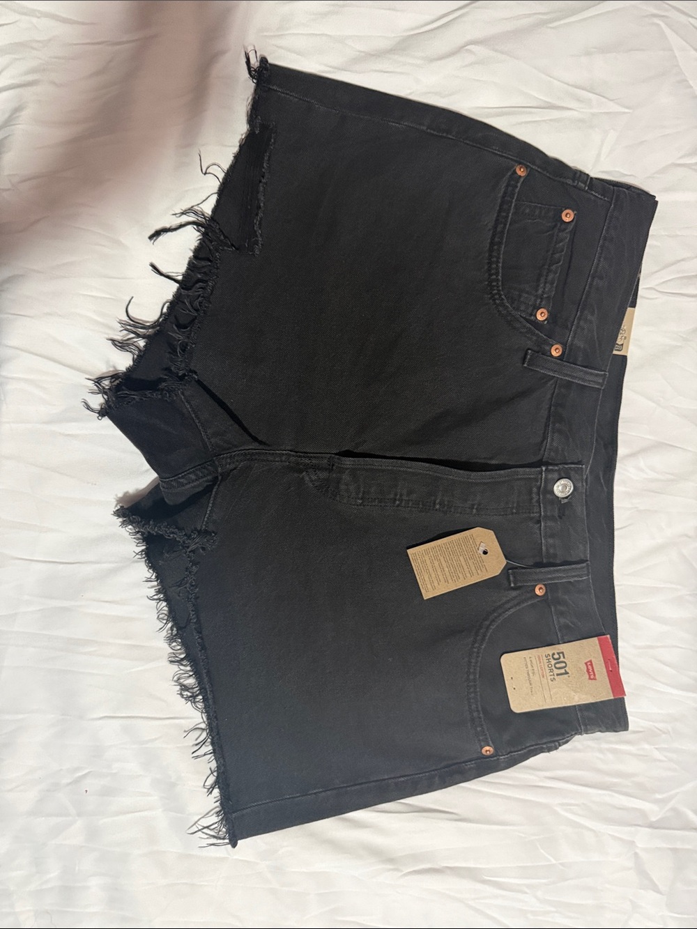 Levi's Black Frayed Hem 501 Denim Cutoff Shorts